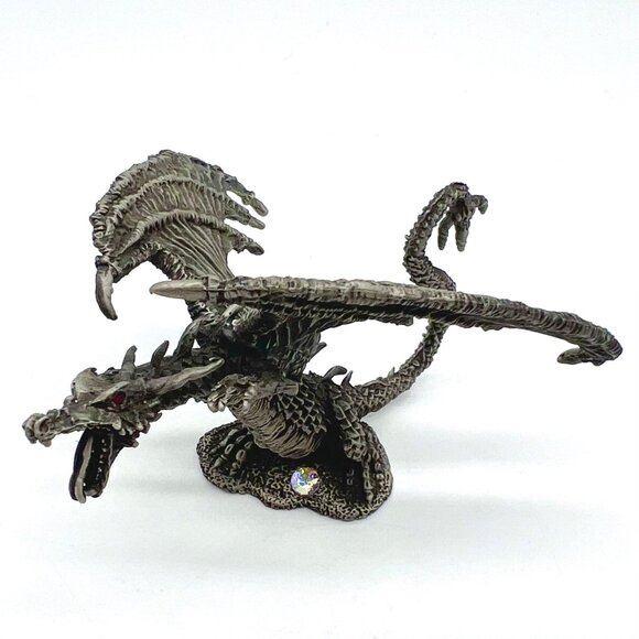 2003 KRM Pewter Dragon Figurine Red Eyes Crystal Accent - Picture 1 of 9